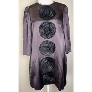 bcbg maxazria dress Small 59% Silk Purple with Black Flowers Pockets 3/4 Sleeves